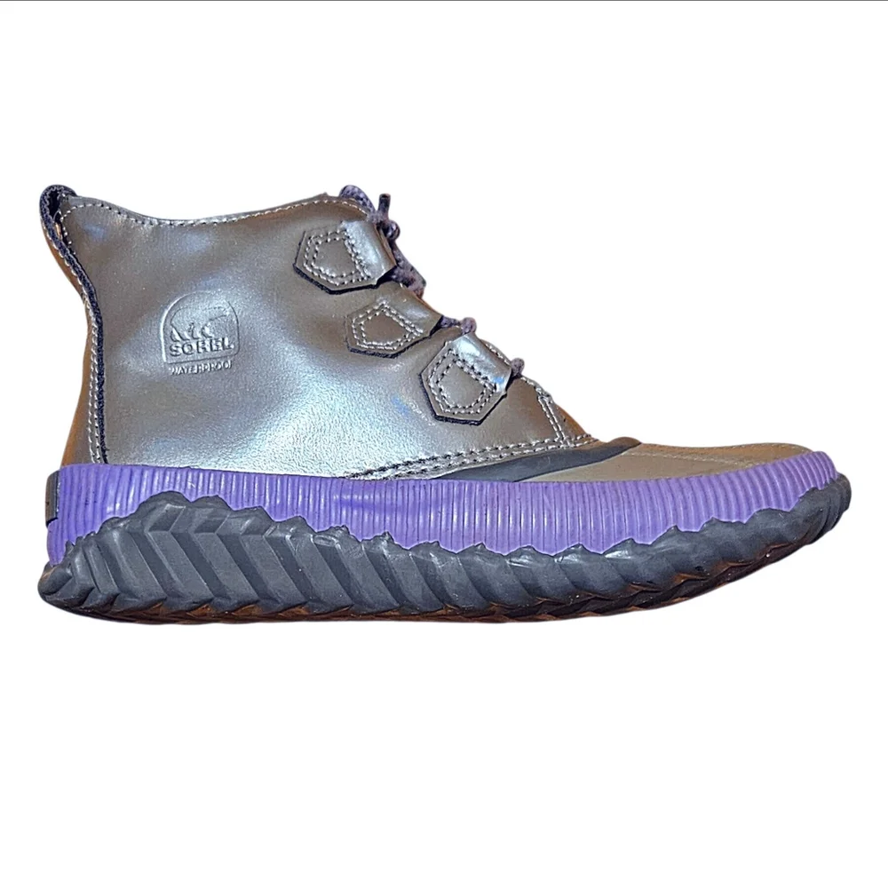 Sorel Girls Waterproof Rain Winter Snow Duck Boots In Tan Lavender & Silver 4
